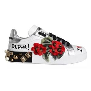 Dolce & Gabbana ​Portofino Leather Sneakers Geranium studs White Red 36